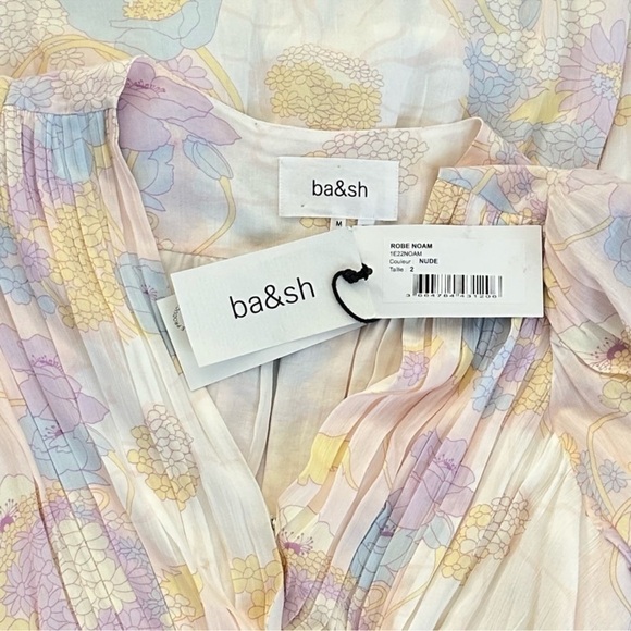 BA&SH Noam Dress Pastel Floral Short Sleeve Faux Wrap Mini Swing Dress Size Med - Picture 9 of 10